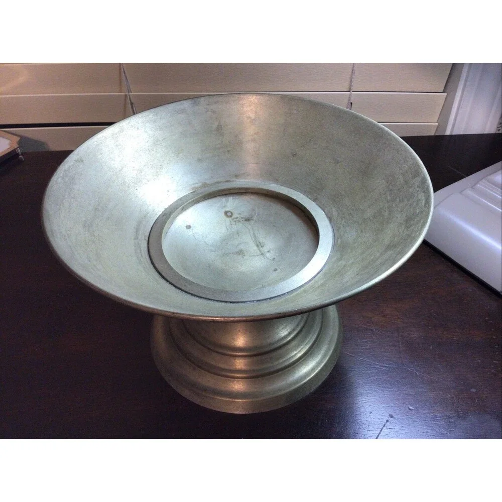 Pottery Barn Distressed Metal Compote Display Bowl Heavy 9.25 X 6